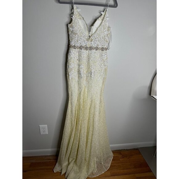 Mac Duggal 79341 Trumpet Gown Maxi Ivory Formal Plunge Neck Size 0 NEW $798 - Picture 5 of 11